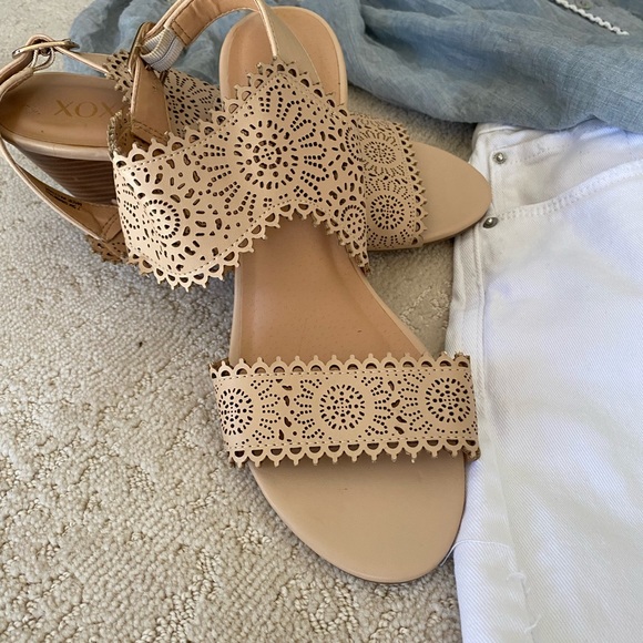 XOXO Shoes - XOXO lace cut wedge sandals